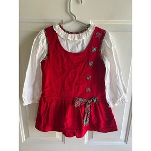 VTG Alyssa Girls 90s Red Corduroy Dress White Blouse Outfit Christmas Holiday 4T
